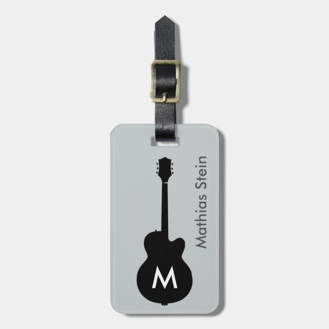 travel black rock guitar music luggage tag (Front Vertical)