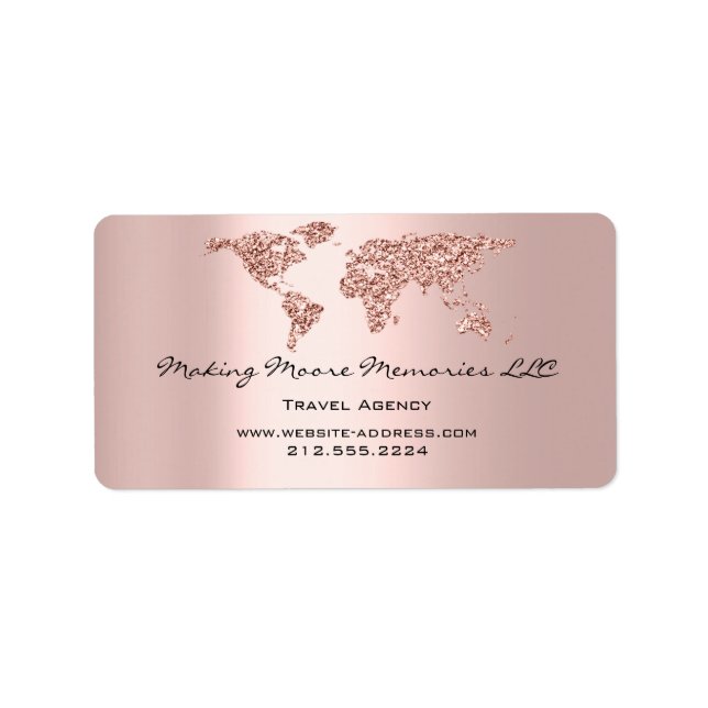 Travel Blogger Agency Earth Globe Rose Glitter Bus Label (Front)