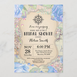 Travel Blue Floral Bridal Shower Invitation