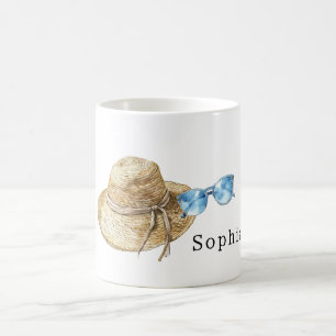 Travel Blue Sunglasses Bows Cream Hats Birthday Coffee Mug