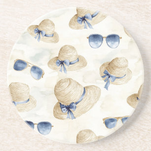 Travel Blue Sunglasses Bows Cream Sun Hats Coaster