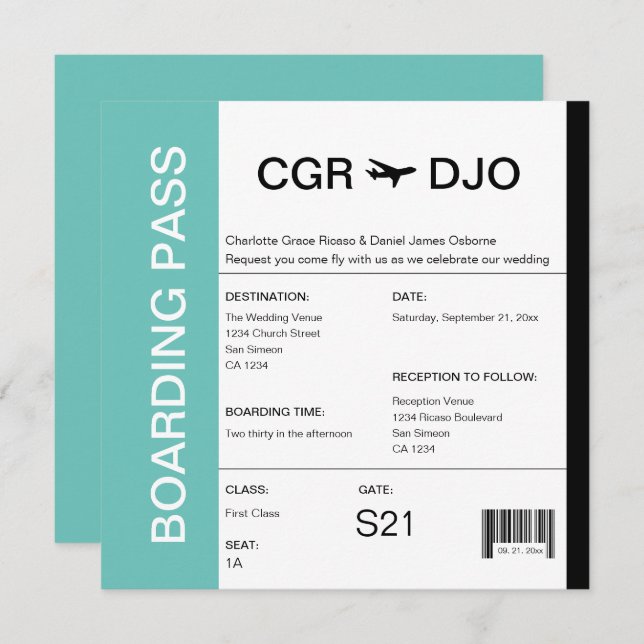 Travel Boarding Pass Wedding Ticket Invitation (Front/Back)