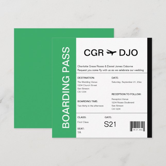 Travel Boarding Pass Wedding Ticket Invitation (Front/Back)