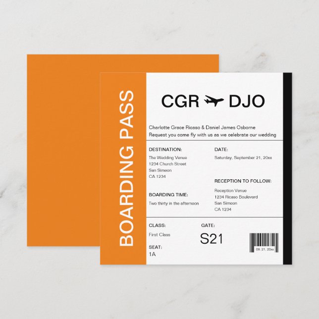 Travel Boarding Pass Wedding Ticket Invitation (Front/Back)