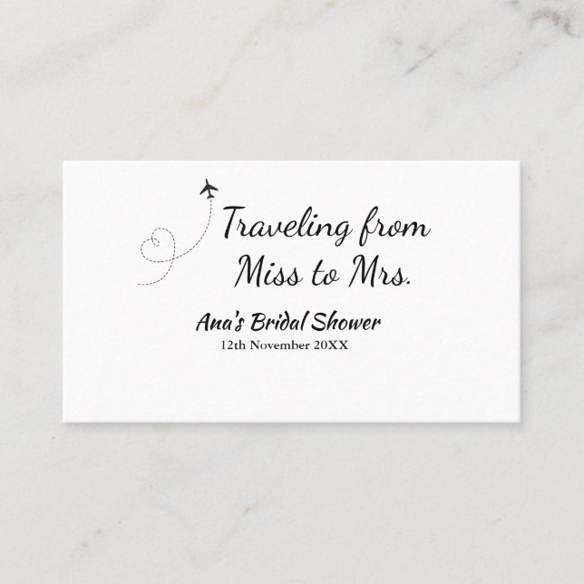 Travel bridal shower add name date miss to Mrs sim Business Card (Front)