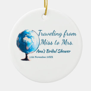 Travel bridal shower add name date miss to Mrs sim Ceramic Tree Decoration