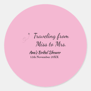 Travel bridal shower add name date miss to Mrs sim Classic Round Sticker