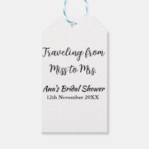 Travel bridal shower add name date miss to Mrs sim Gift Tags