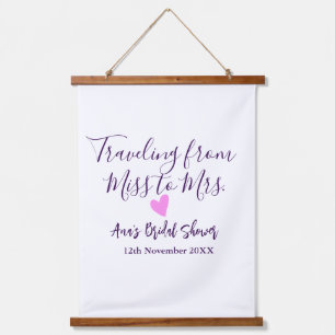 Travel bridal shower add name date miss to Mrs sim Hanging Tapestry