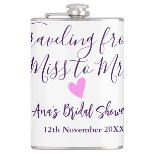 Travel bridal shower add name date miss to Mrs sim Hip Flask