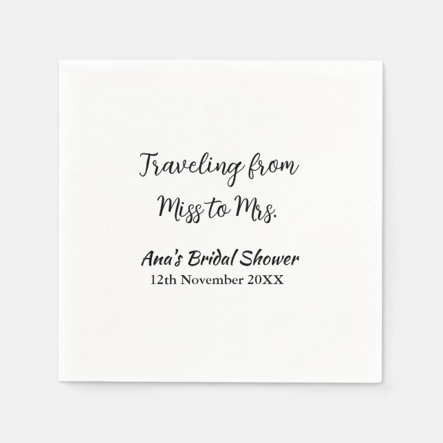 Travel bridal shower add name date miss to Mrs sim Napkin (Front)