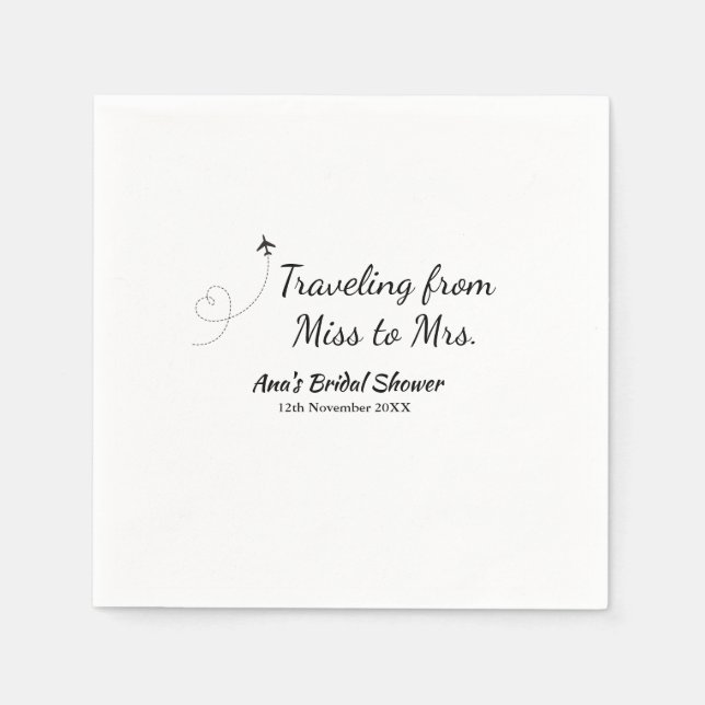 Travel bridal shower add name date miss to Mrs sim Napkin (Front)