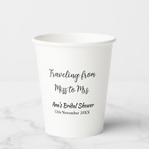 Travel bridal shower add name date miss to Mrs sim Paper Cups