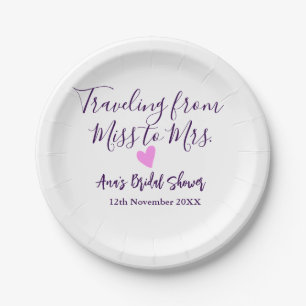 Travel bridal shower add name date miss to Mrs sim Paper Plate