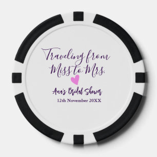 Travel bridal shower add name date miss to Mrs sim Poker Chips