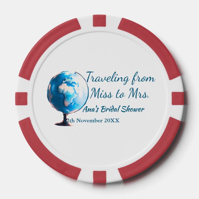 Travel bridal shower add name date miss to Mrs sim Poker Chips (Front)