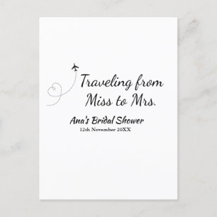 Travel bridal shower add name date miss to Mrs sim Postcard