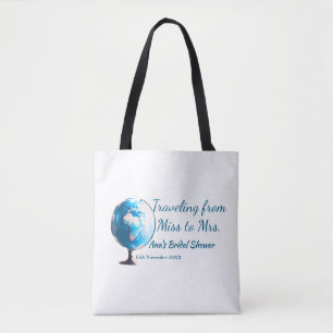 Travel bridal shower add name date miss to Mrs sim Tote Bag