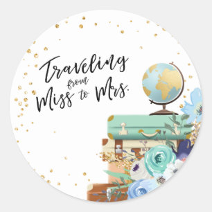 Travel Bridal shower Adventure Miss to Mrs Favour Classic Round Sticker