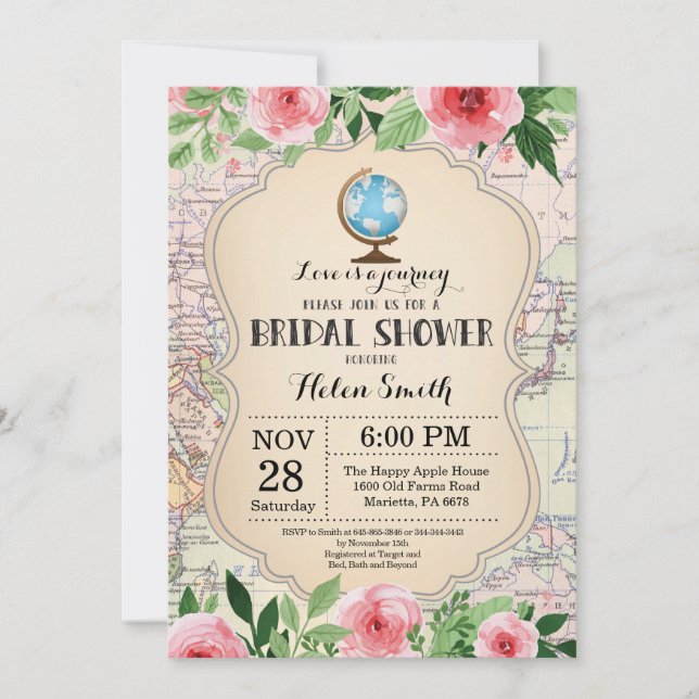 Travel Bridal Shower Invitation Floral (Front)
