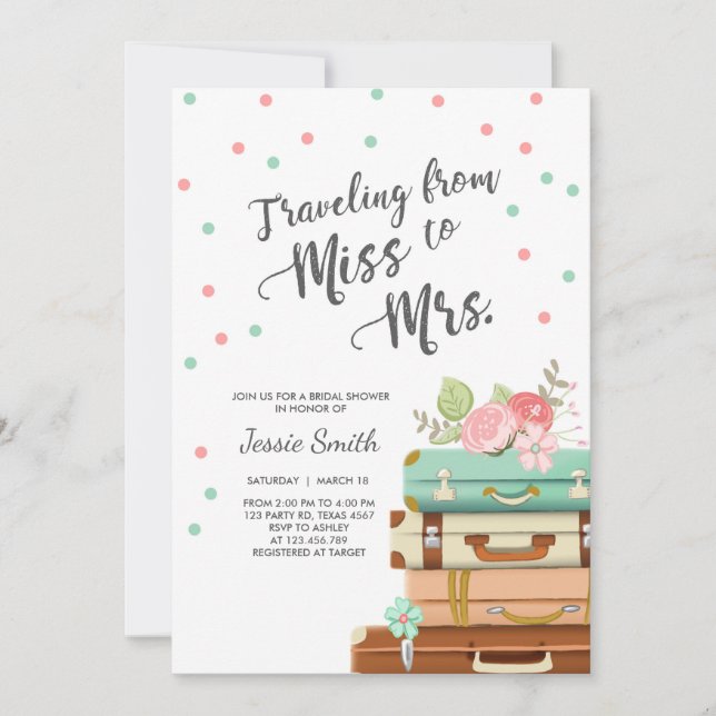 Travel Bridal shower invitation Miss to Mrs (Front)