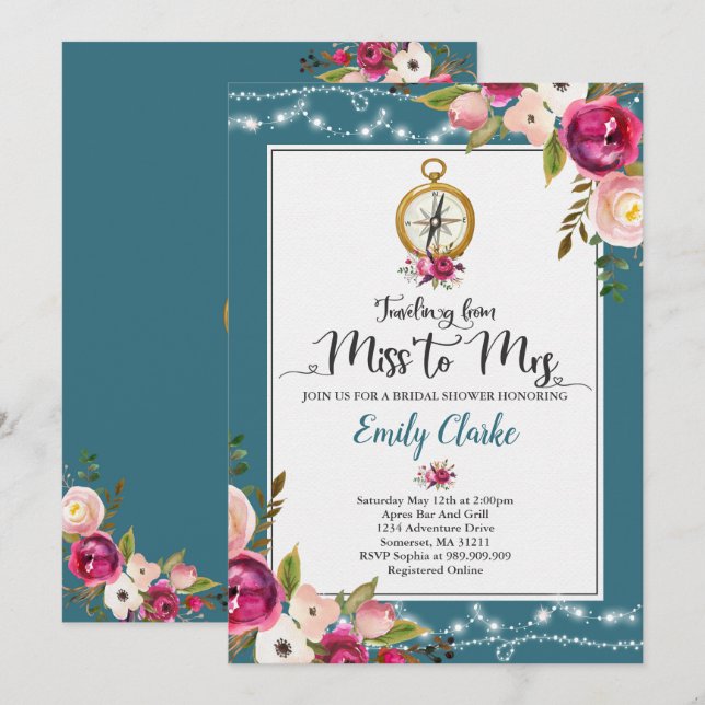 Travel Bridal Shower Invitation Miss To Mrs Shower (Front/Back)