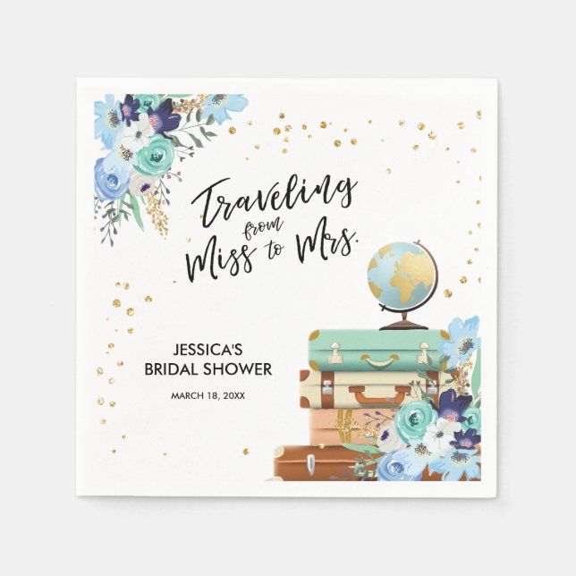 Travel Bridal shower Paper Napkin Miss to Mrs (Front)
