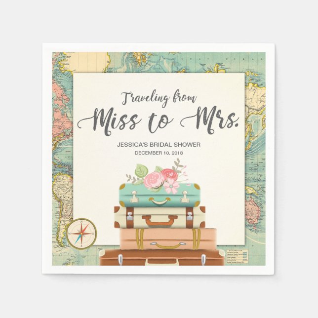 Travel Bridal shower Paper Napkin Miss to Mrs (Front)