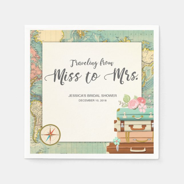 Travel Bridal shower Paper Napkin Miss to Mrs (Front)