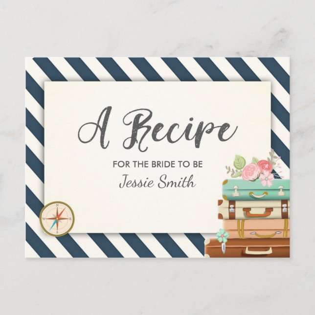 Travel Bridal Shower Recipe Card Miss to Mrs (Front)