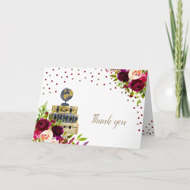 Travel bridal shower thank you note, burgundy (Front)