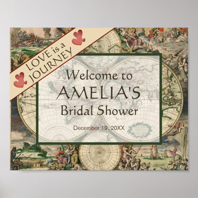 Travel Bridal Shower Welcome Map Love is a Journey Poster (Front)