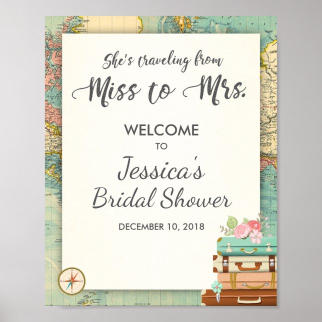Travel Bridal shower Welcome Sign Miss to Mrs (Front)