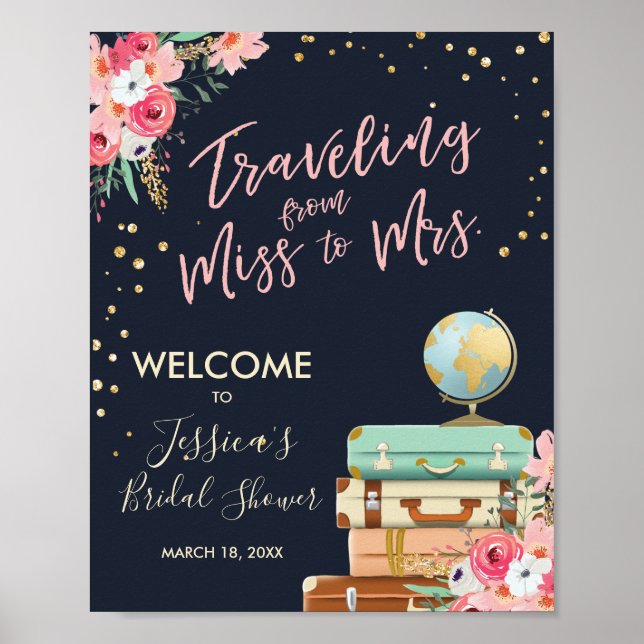 Travel Bridal shower Welcome Sign Miss to Mrs (Front)
