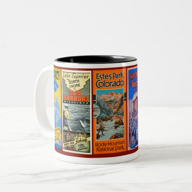 TRAVEL BROCHURES VINTAGE X6 Two-Tone COFFEE MUG (Front Left)
