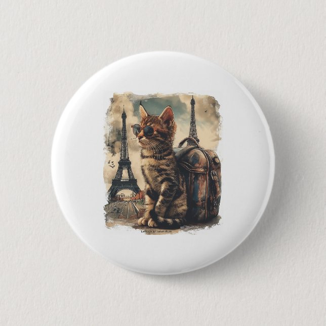 Travel Buddy Cat 6 Cm Round Badge (Front)