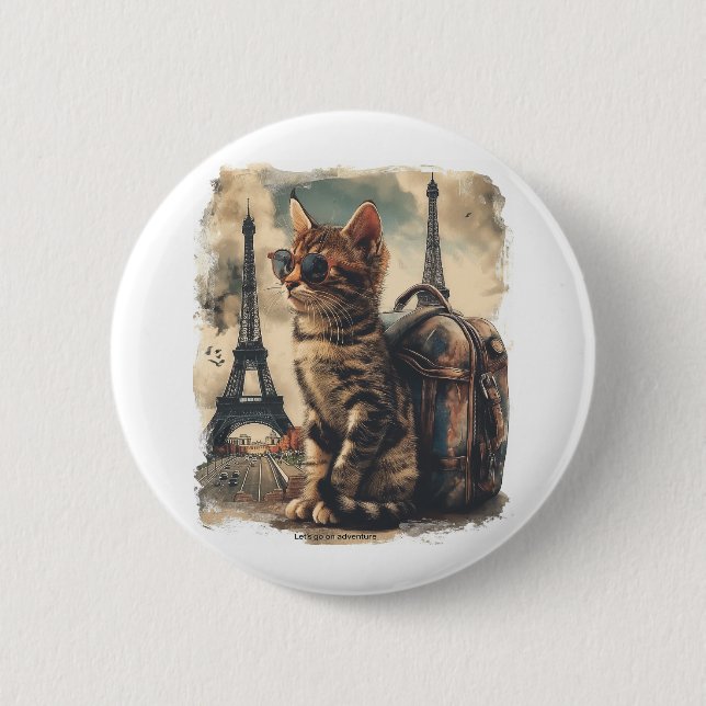 Travel Buddy Cat 6 Cm Round Badge (Front)