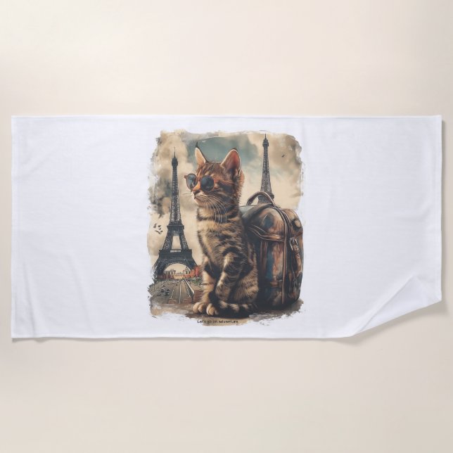 Travel Buddy Cat Beach Towel (Front)
