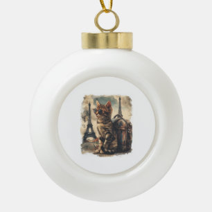 Travel Buddy Cat Ceramic Ball Christmas Ornament