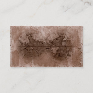 Travel Business Card Antique World Map Globe brown