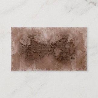 Travel Business Card Antique World Map Globe brown