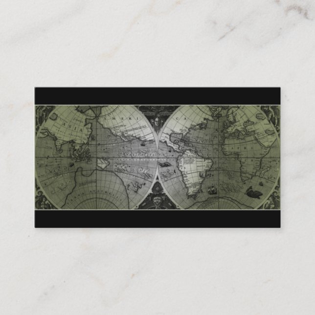Travel Business Card World Map Globe green (Front)