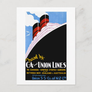 Travel by C and A and Union Lines Postcard