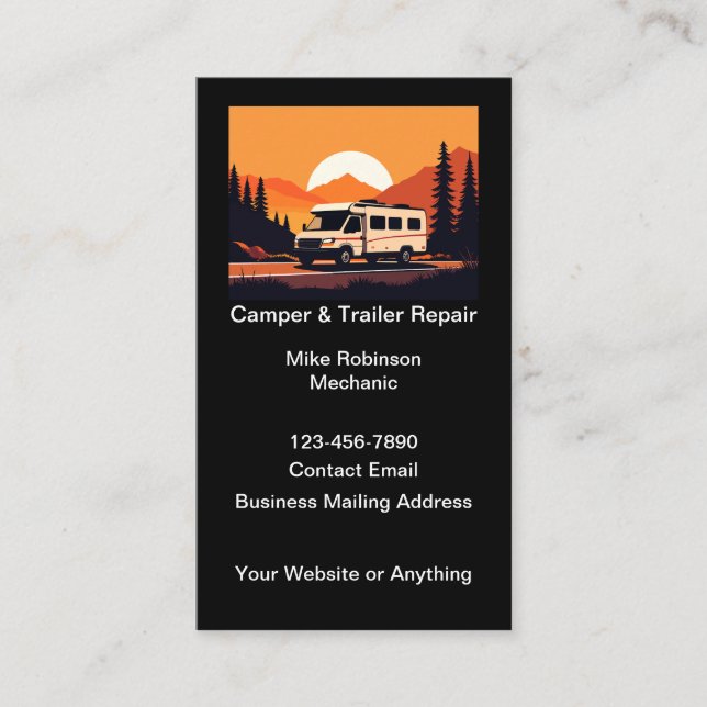 Travel Camper And Trailer Repair Business Cards (Front)