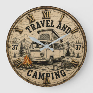 Travel Camping Camper Van Gift for Travel Lovers Large Clock