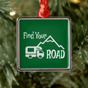 Travel Camping RV Find Your Road Metal Tree Decoration