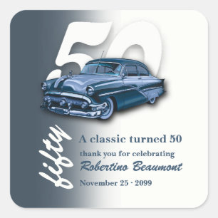 Travel Classic Blue Car Turns 50th Birthday Square Sticker