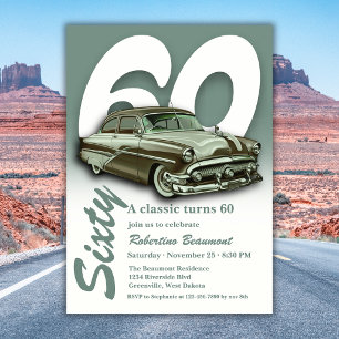 Travel Classic Green Car Turns 60th Birthday Invitation