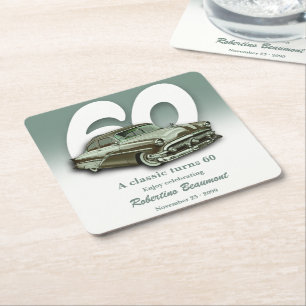 Travel Classic Green Car Turns 60th Birthday Square Paper Coaster