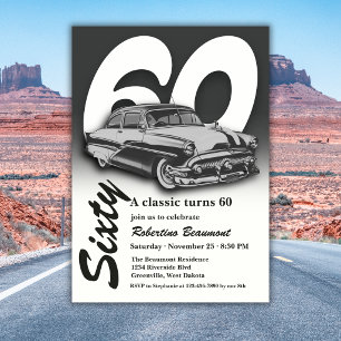 Travel Classic Grey Car Turns 60th Birthday Invitation